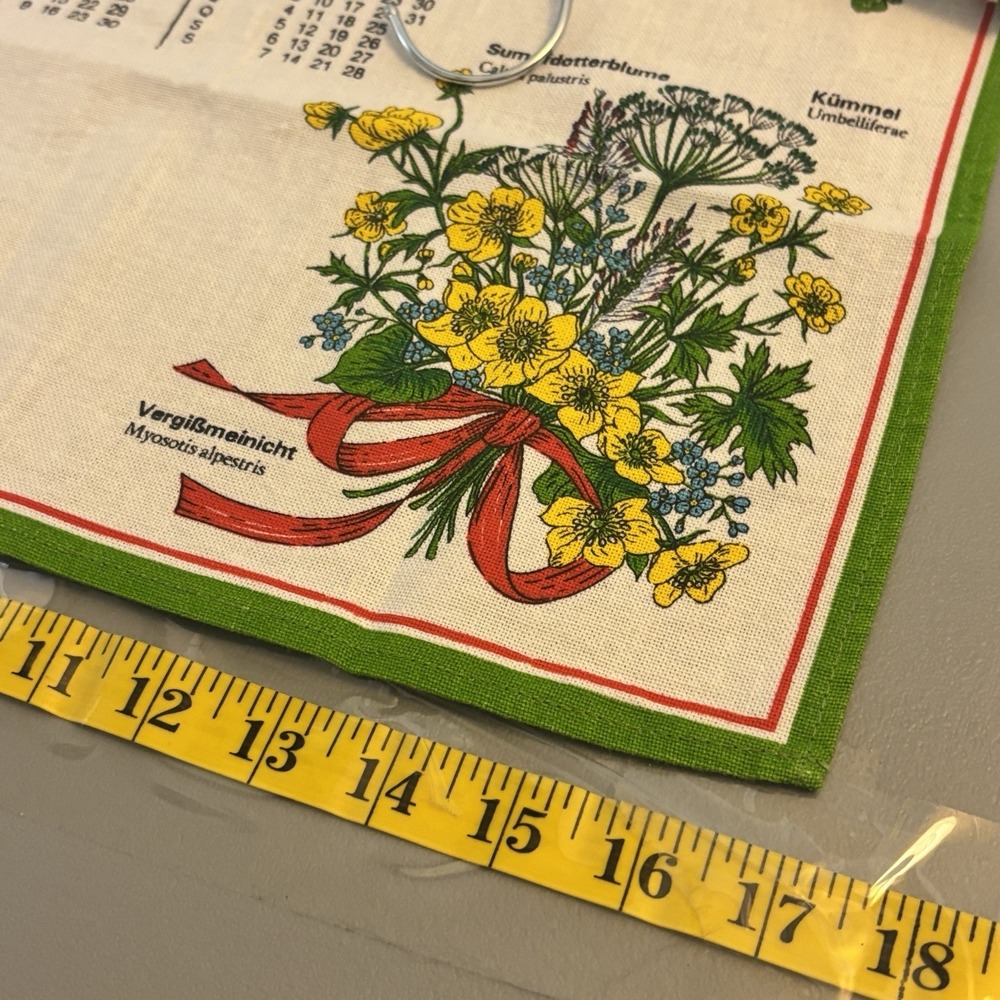1985 Vintage Portuguese Linen Cloth Calendar Tea Towel Wall Hanging Flowers Rare - Picture 15 of 15